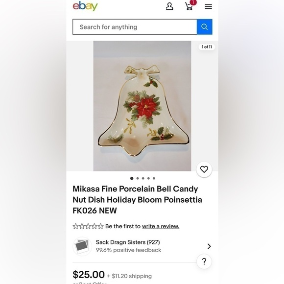Mikasa Fine Porcelain Holiday Bloom Bell/Poinsettia Nut/Candy Dish FK026 EUC - Picture 6 of 6